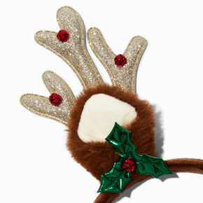 Glitter Antlers &amp; Holly Headband,