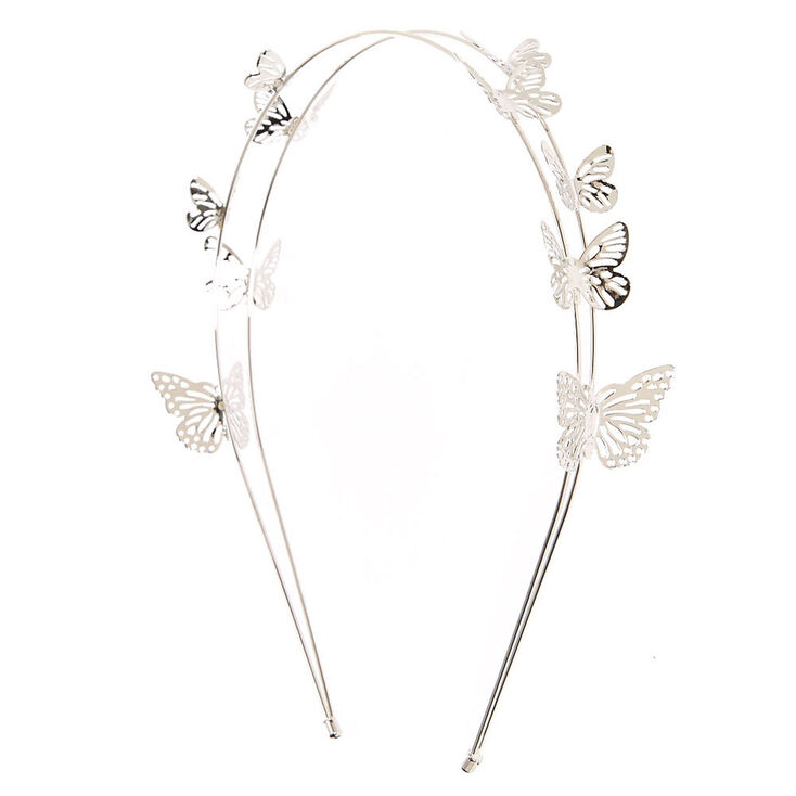 Silver Double Row Butterfly Headband,