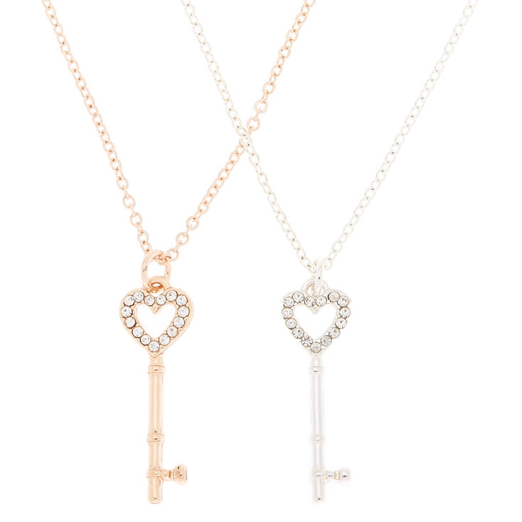 Best Friends Mixed Metal Key Pendant Necklaces - 2 Pack,