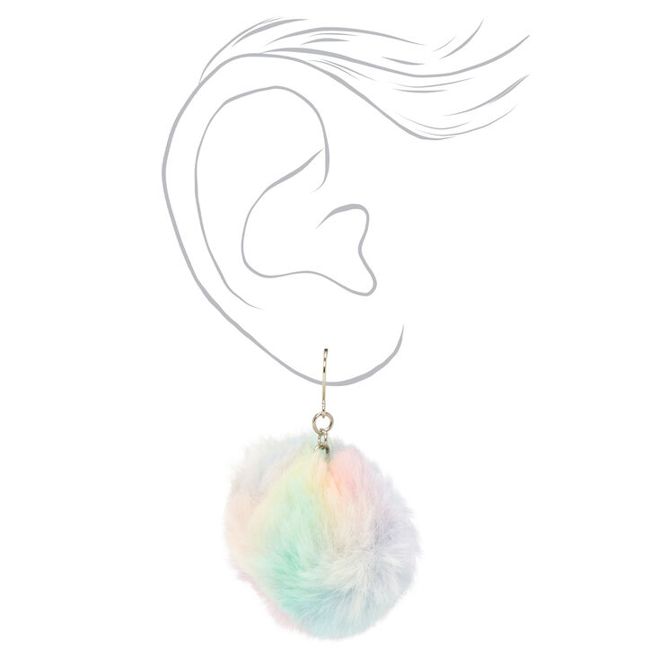Small Pom Pom Drop Earrings - Pastel Rainbow,