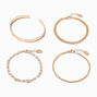 Gold Chain &amp; Heart Cuff Bracelet Set - 4 Pack,