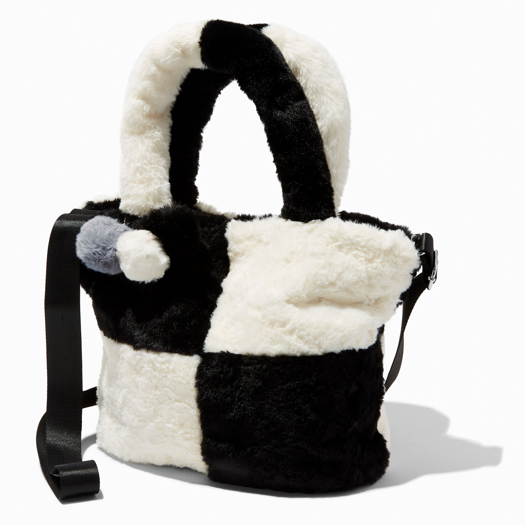 Black fur tote bag store