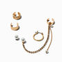 Gold-tone Pearl Hoop Connector Cuff Earrings Stackables - 5 Pack,