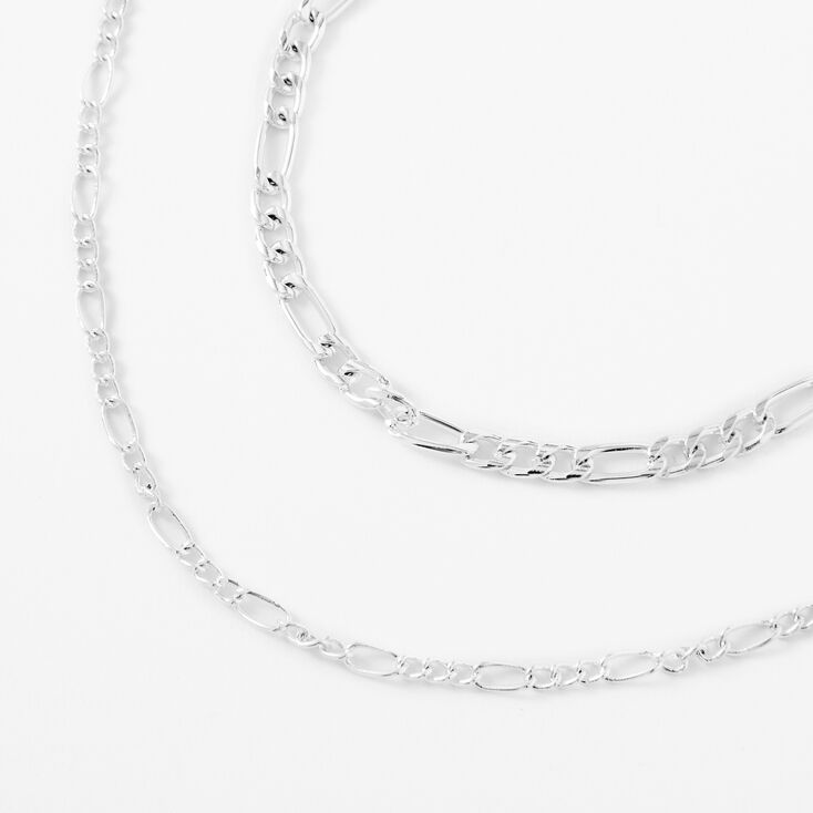 Silver Chunky Figaro Chain Link Necklace Set - 2 Pack,