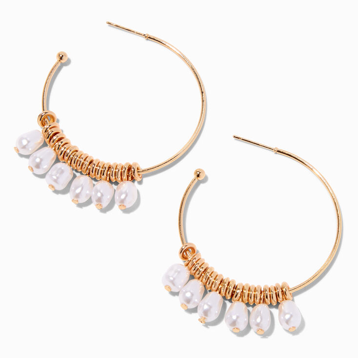 Rose Gold 60mm Pearl Charms Hoop Earrings