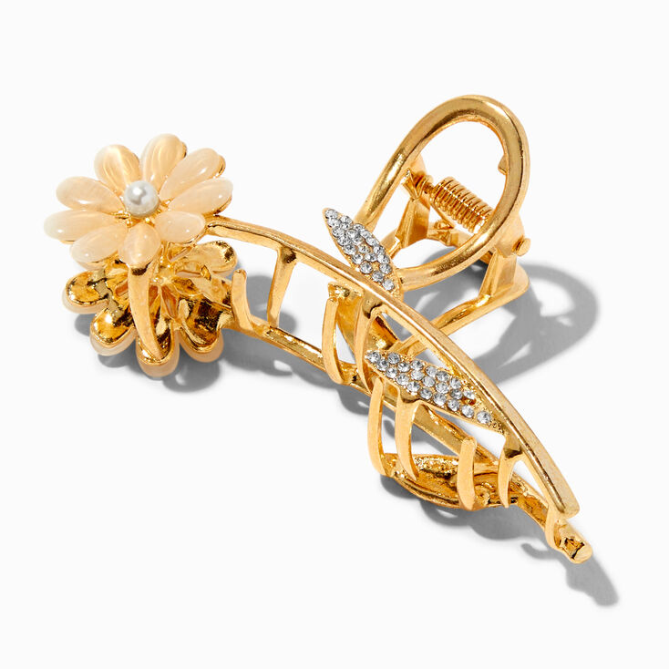 Gold Embellished Flowers Medium Metal Hair Claw,