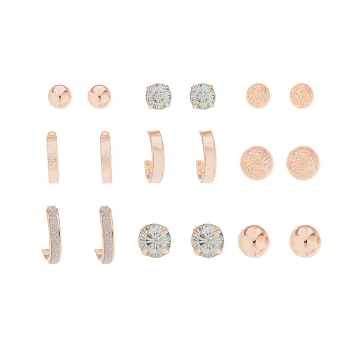 9 Pack Rose Gold-Tone Earring Set | Icing US