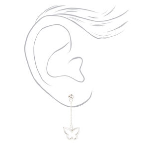 Sterling Silver Butterfly Drop Earrings,