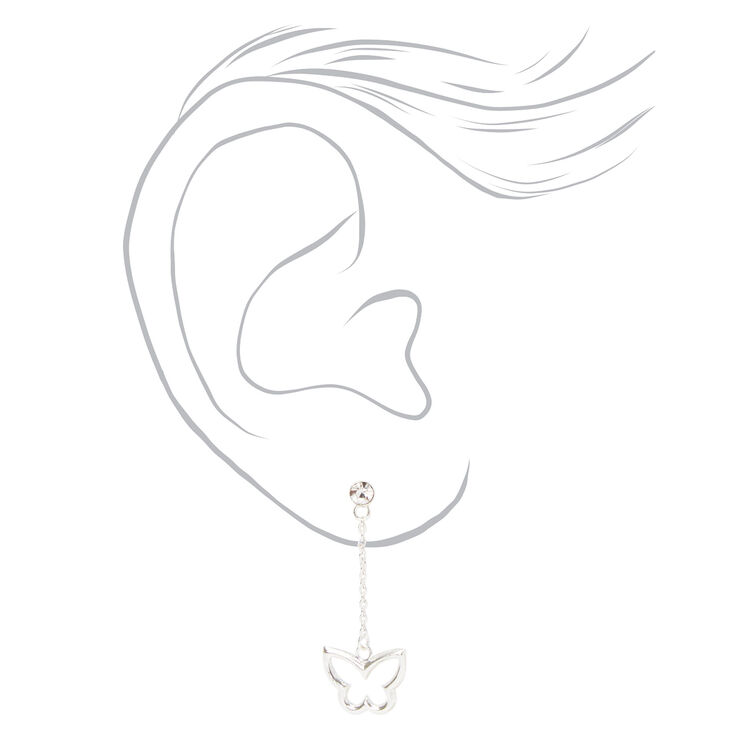 Sterling Silver Butterfly Drop Earrings,