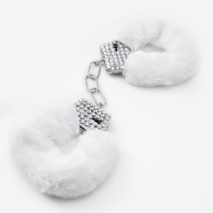 Embellished Furry White Handcuffs,