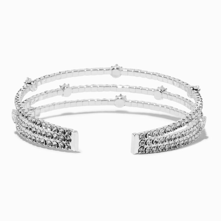 Silver-tone Rhinestone Triple-Row Cuff Bracelet,
