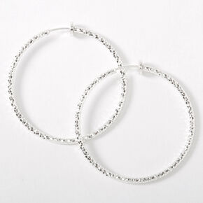 Silver 40MM Laser Cut Spring Clip-On Hoop Earrings,