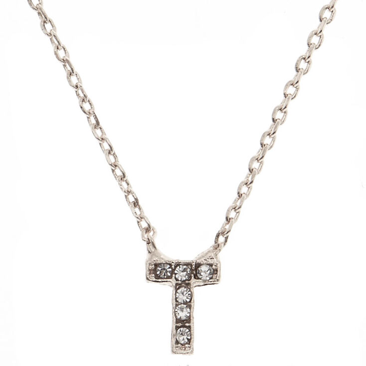 Silver Studded "T" Initial Necklace,