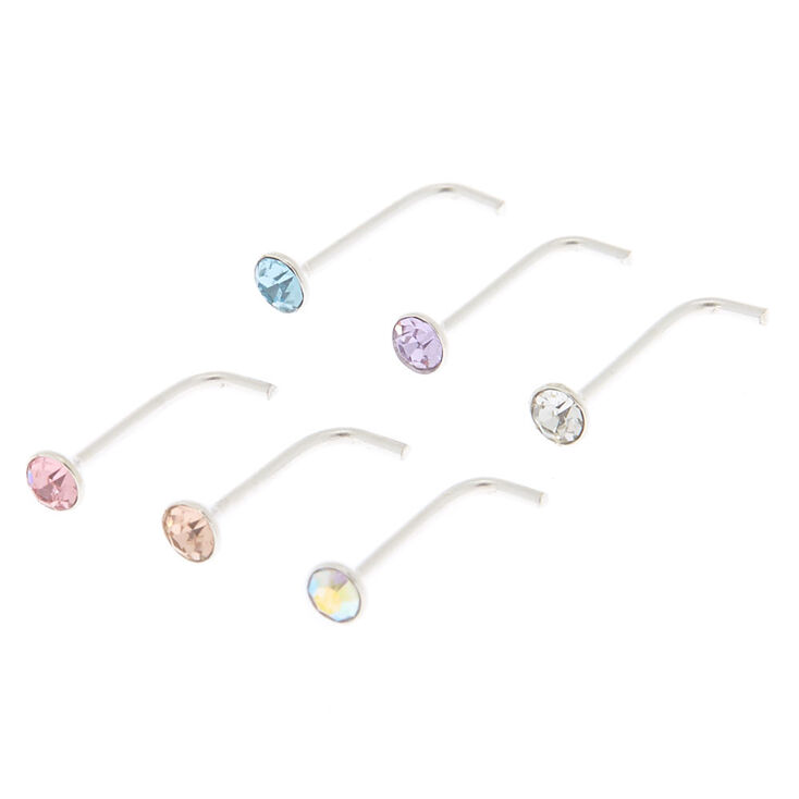 Sterling Silver 22G Pretty Nose Studs - 6 Pack,