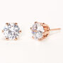 18kt Rose Gold Plated Cubic Zirconia Round Stud Earrings - 8MM,
