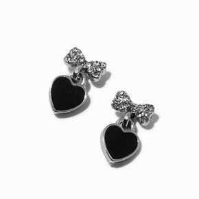 Silver-tone Crystal Bow &amp; Black Heart 0.5&quot; Drop Earrings,