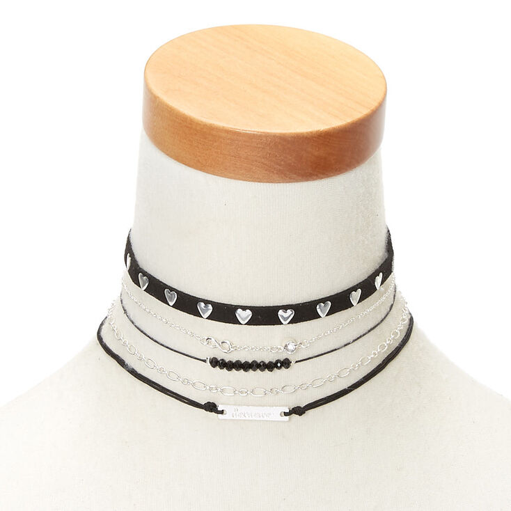 Silver Dreamer Choker Necklaces - Black, 5 Pack,