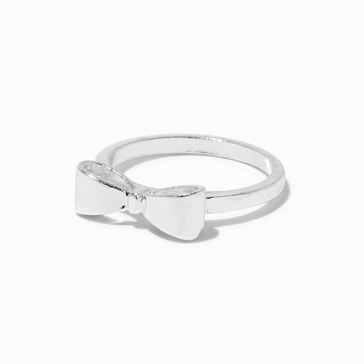 Bow &amp; Heart Silver-tone Ring Stack Set - 4 Pack ,