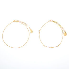 Gold Delicate Crystal Chain Anklets - 2 Pack,