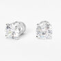 Silver Cubic Zirconia Round Magnetic Stud Earrings - 4MM,