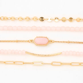 Gold &amp; Pink Beaded Bracelet Set - 5 Pack,
