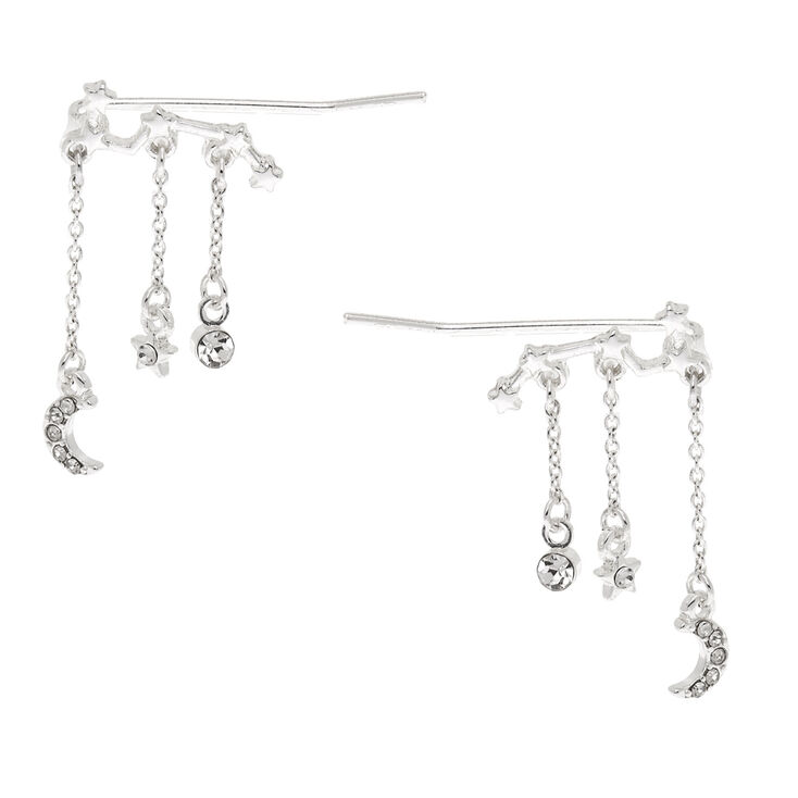 Silver 1" Constellation Ear Crawler Earrings,