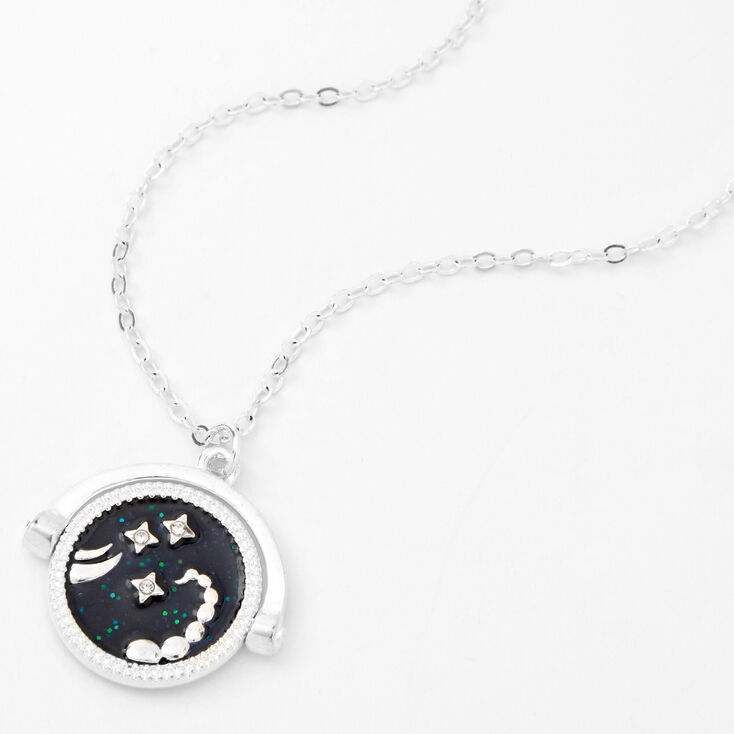 Silver Glow In The Dark Zodiac Spinning Pendant Necklace - Scorpio,