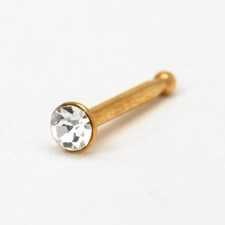 Gold-tone Stainless Steel 20G Crystal Nose Stud,