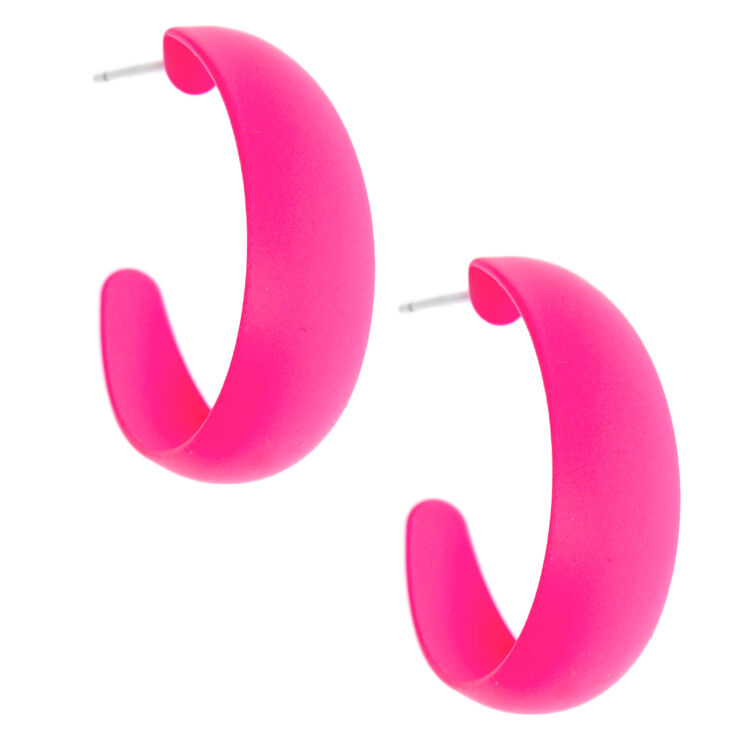 25MM Rubber Hoop Earrings - Neon Pink,