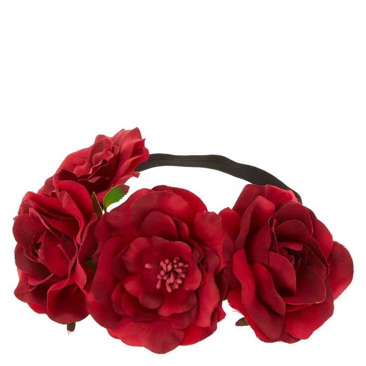 Oversized Burgundy Rose Flower Crown Headwrap,