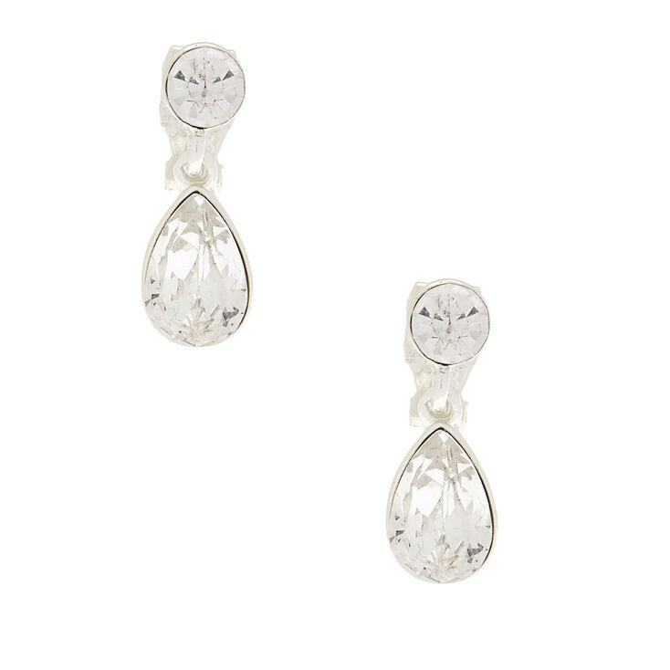 Silver Teardrop Crystal Drop Earrings,