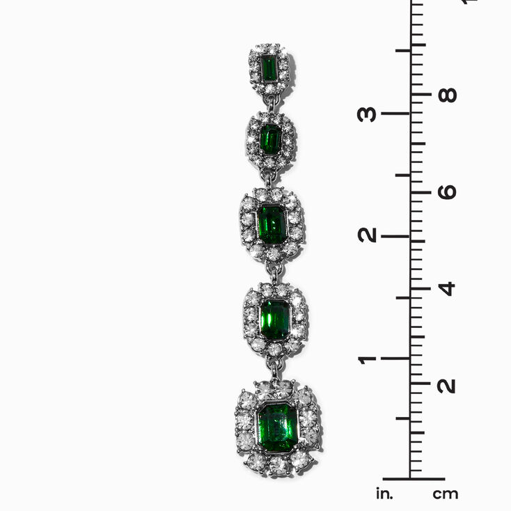 Silver-tone Emerald Green Crystal 3.5&quot; Drop Earrings,