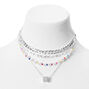 Silver Woven Chain &amp; Dice Multi Strand Necklace Set - 2 Pack,