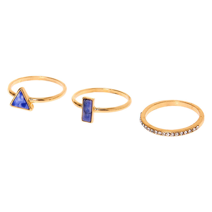 Gold Stone Rings - Blue, 3 Pack,