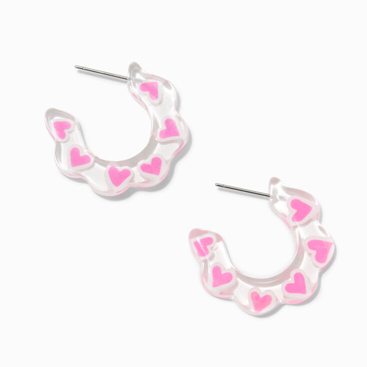 Pink Hearts 30MM Resin Hoop Earrings,