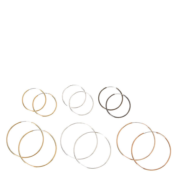 Mixed Metal Skinny Hoop Earrings - 6 Pack,