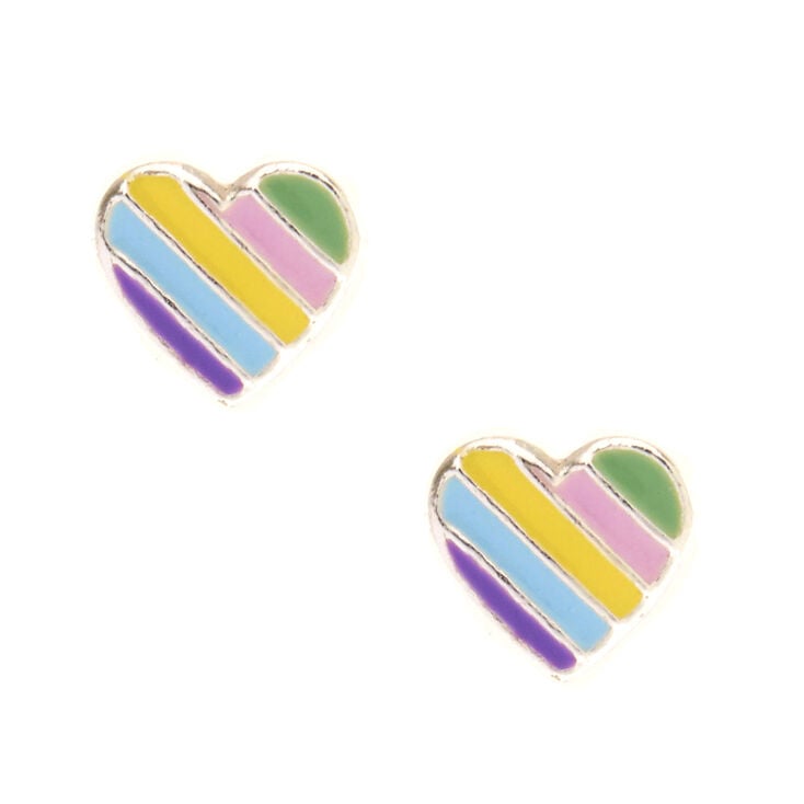 925 Sterling Silver Pastel Heart Stud Earrings,