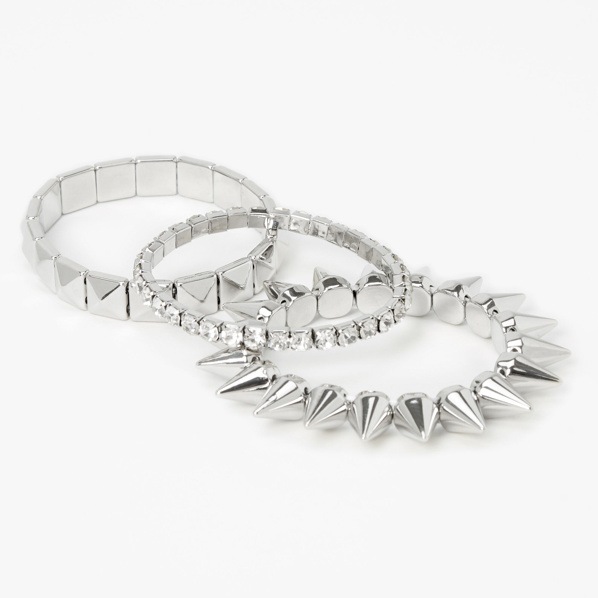 Silver Spikes Stretch Bracelets 3 Pack Icing US