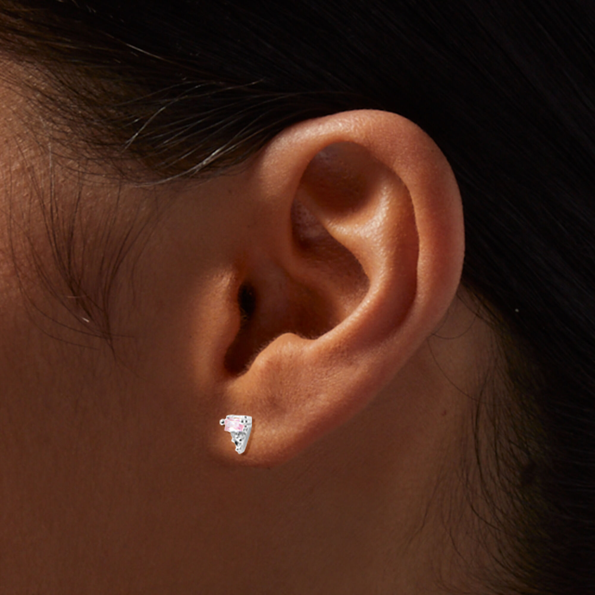 Silver tone Cubic Zirconia Pink Triangle Stud Earrings Icing US