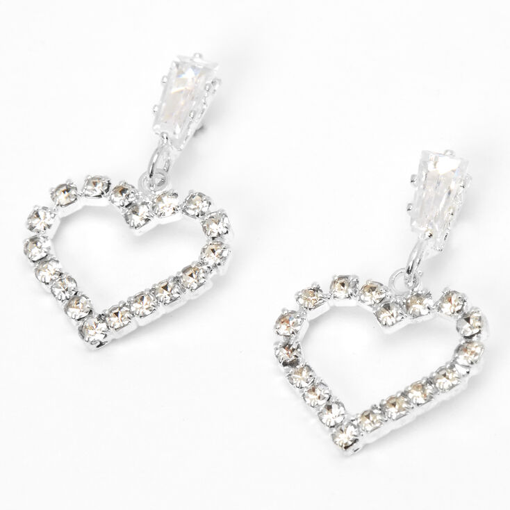 Silver 0.5 Rhinestone Heart Drop Earrings