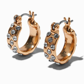 Gold-tone Rhinestone Dots 10MM Hoop Earrings,