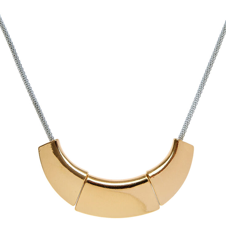 3 Plate Gold & Silver Statement Necklace,