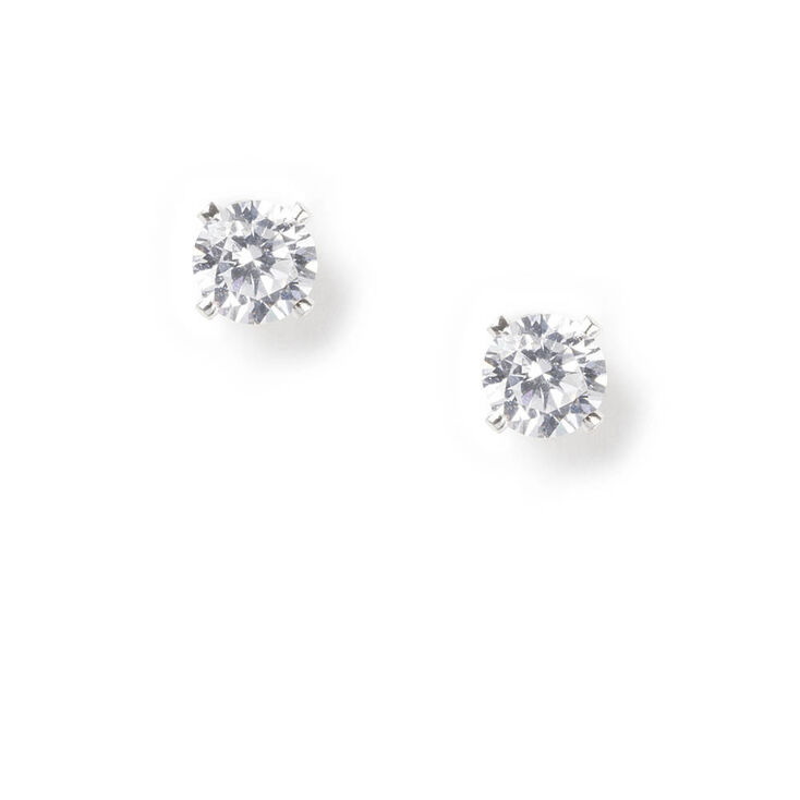 Sterling Silver Cubic Zirconia 6MM Round Stud Earrings,