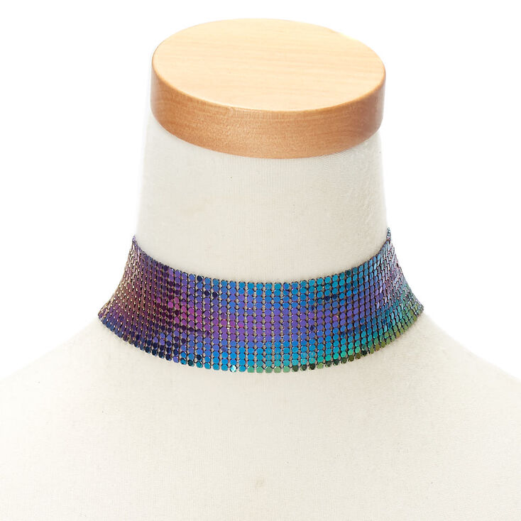 Anodized Disco Mesh Choker Necklace,