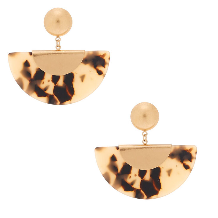 Gold 2" Resin Tortoiseshell Crescent Drop Earrings,