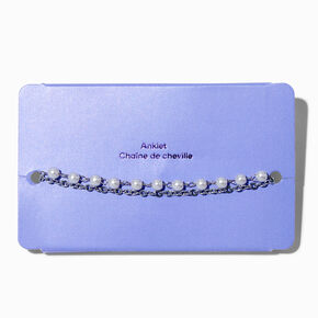 Silver-tone Stainless Steel Curb Chain with Crystals Anklet ,