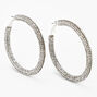 Silver 60MM Pave Embellished Hoop Earrings,