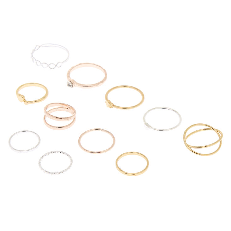 Mixed Metal Rings & Midi Rings - 10 Pack,