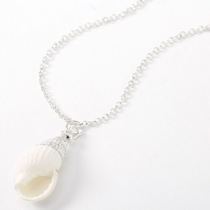 Silver Conch Shell Pendant Necklace - White,