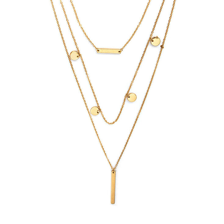 Gold Bar & Coins Multi-Strand Pendant Necklace,
